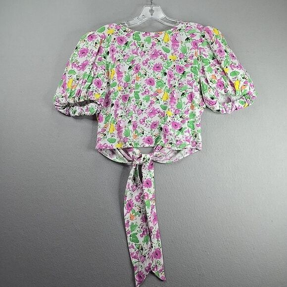 ASTR The Label Floral Puff Sleeve Top White Crop Medium Viscose - Picture 1 of 9